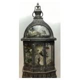 LARGE ANTIQUE GLASS & METAL CANDLE LANTERN, 24in H