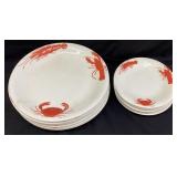 VTG. HAND PAINTED RED LOBSTER & CRAB PLATES SET