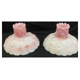 PAIR OF FENTON ROSALENE PINK WATER LILY CANDLE