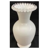 FENTON SILVER CREST MILK GLASS VASE, 8.5in H