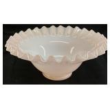 FENTON PINK ROSE OVERLAY CRIMPED RIM BOWL, 7in