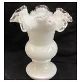 1945 FENTON MILK GLASS SILVER CREST DAFFODIL VASE