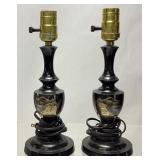 PAIR OF JAPANESE CHOKIN BRASS ETCHED BLACK LAMPS