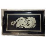 CHINESE BLACK LACQUERED INLAID SILVER DRAGON TRAY