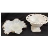 1953 FENTON SILVER CREST CANDY DISH & MILK GLASS
