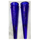 PAIR OF VTG. COBALT BLUE CONE WALL POCKET BIRD BUD
