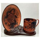 JAPANESE RED DRAGON TEA CUP & SAUCER, KUTANI