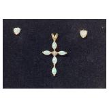 10KYG 1.9GRAM OPAL CROSS PENDANT AND OPAL HEARTS