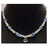 14KT WHITE GOLD AQUAMARINE & DIAMOND NECKLACE,