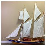 XTRA LARGE WOODEN SAILBOAT MODEL ON STAND, 68in