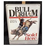 BULL DURHAM REPRO EMBOSSED METAL COWBOY SIGN, 16in