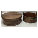 ANTIQUE OAK WASHTUB & CIRCULAR SLAT BOX
