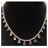 18KT WHITE GOLD MULTI COLOR SAPPHIRE & DIAMOND