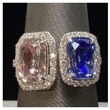 PLATINUM SAPPHIRE & DIAMOND RING, SIZE 7, 5