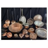 LARGE COPPER COOKWARE SET, STRAINERS, POTS,