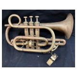 VTG. BRASS CORNET w ACME THUNDERER WHISTLE