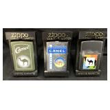 (3) ZIPPO, 1996 CAMEL GREEN, 1999 20 FILTERS &