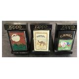(3) CAMEL ZIPPO LIGHTERS, STRAIGHT FLUSH, CAMEL