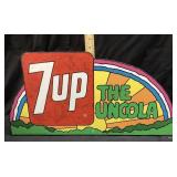VTG. 7up THE UNCOLA COUNTER TOP METAL SIGN BY
