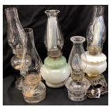 5 ASSORTED ANTIQUE OIL LAMPS, 1900 QUEEN ANNE,