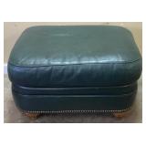 GREEN LEATHER TUFTED OTTOMAN