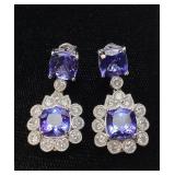 PLATINUM TANZANITE & DIAMOND EARRINGS, 6.01cts