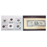 1939-D PENNY GRADED AU50, SILVER MERCURY DIME, $