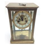 ANTIQUE WATERBURY BRASS MANTLE CLOCK WITH KEY