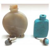 VINTAGE HAND CARVED STONE SNUFF BOTTLES, AGATE &