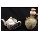 VINTAGE POTTERY WINE POT & PORCELAIN TEAPOT WITH