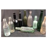 10 Antique Bottles 1 Round Bottom