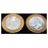 (2) .999 SILVER SAM'S TOWN COINS, ASSAYER & PANNER