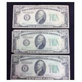 (3) 1934-C SERIES $10 BANK NOTES, RICHMOND,