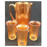 VINTAGE JEANETTE ‘'TREE BARK'' PITCHER & 3 GLASSES