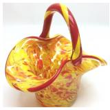 MULTICOLORED RED/YELLOW ART GLASS BASKET