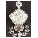 VINTAGE CANDY DISH & SUGAR GLASS WITH SPOONS