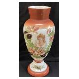 VTG. HAND DECORATED BRISTOL PORTRAIT VASE, 12in H