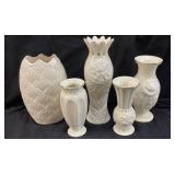 (6) LENOX IVORY CREAM PORCELAIN GOLD TRIM VASES &