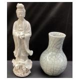 (2) CHINESE FIGURINE & VASE, BLANC DE CHINE STYLE