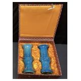 PAIR OF CHINESE TURQUOISE GLAZED VASES, 8in H, IN
