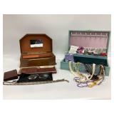 2 JEWELRY BOXES WITH FASHION JEWELRY, LEATHER