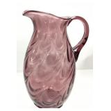 FENTON AMETHYST SWIRLED FEATHER ART GLASS PITCHER