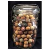 ANTIQUE CLAY MARBLES COLLECTION w ATLAS JAR.