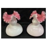 PAIR OF 1951 FENTON PEACH CREST MILK GLASS