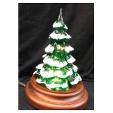 FENTON GLASS LIGHTED GREEN FROSTED CHRISTMAS T