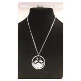 Silver coin pendant, Figaro chain and ring