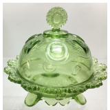 1951 IMPERIAL GREEN DEWEY GLASS DOMED BUTTER DISH