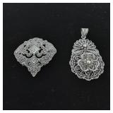 2 Sterling Silver Brooches