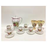 Antique Porcelain Chocolate Pot and 6 Cups and