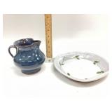 VTG. OWENS POTTERY PIE PLATE AND BLUE GLAZED